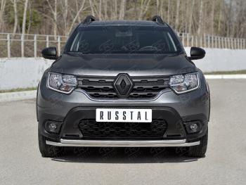 Защита переднего бампера (2 трубы Ø42 мм, нержавейка) Russtal Renault Duster HM (2020-2024)