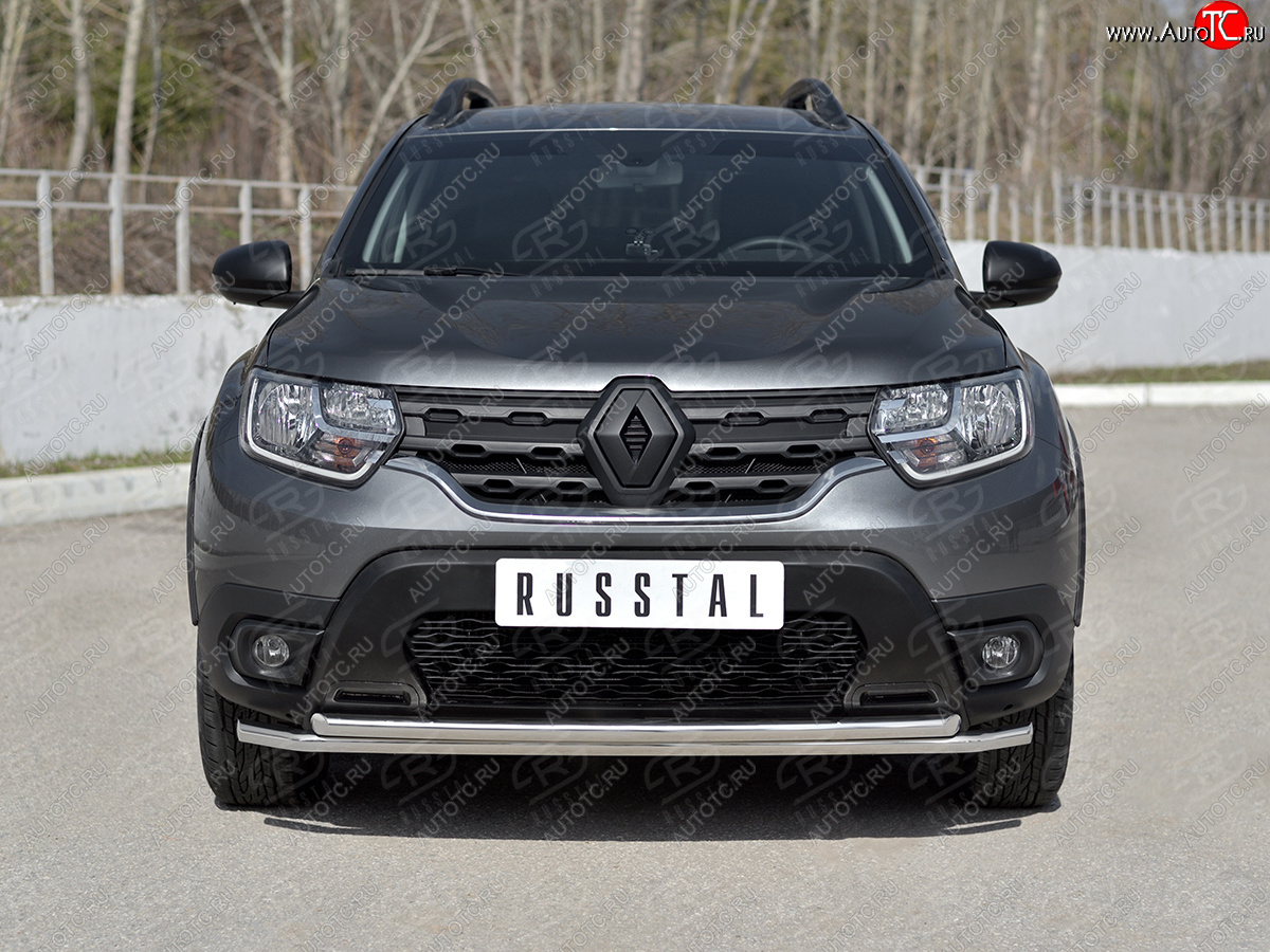 9 599 р. Защита переднего бампера (2 трубы Ø42 мм, нержавейка) Russtal Renault Duster HM (2020-2024)  с доставкой в г. Санкт‑Петербург