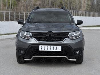 6 999 р. Защита переднего бампера (Ø42 мм волна, нержавейка) Russtal  Renault Duster  HM (2020-2024)  с доставкой в г. Санкт‑Петербург. Увеличить фотографию 1