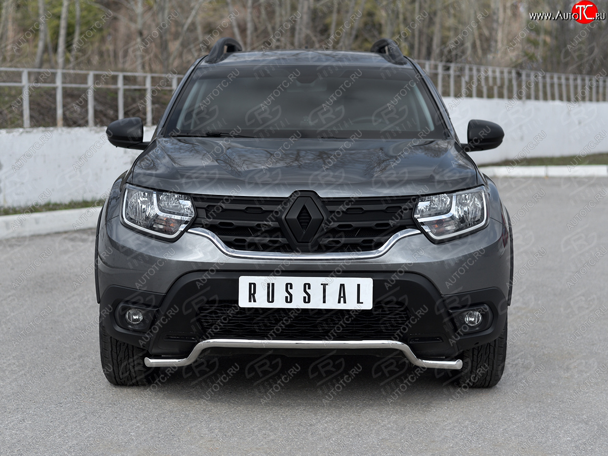 6 999 р. Защита переднего бампера (Ø42 мм волна, нержавейка) Russtal  Renault Duster  HM (2020-2024)  с доставкой в г. Санкт‑Петербург