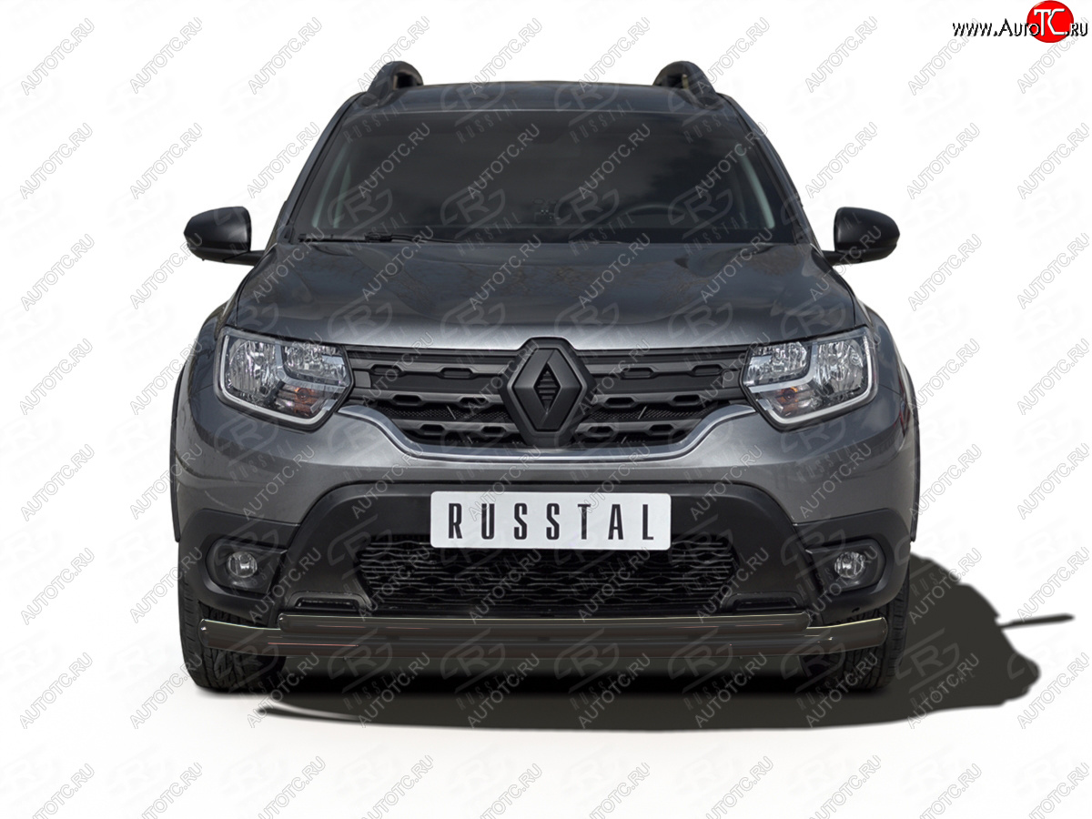 10 299 р. Защита переднего бампера (2 трубы Ø63 и 42 мм, окрашенная) Russtal Renault Duster HM (2020-2024) (черный муар)  с доставкой в г. Санкт‑Петербург