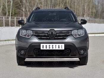 14 599 р. Защита переднего бампера (Ø75х42 мм, нержавейка) Russtal Renault Duster HM (2020-2024)  с доставкой в г. Санкт‑Петербург. Увеличить фотографию 1