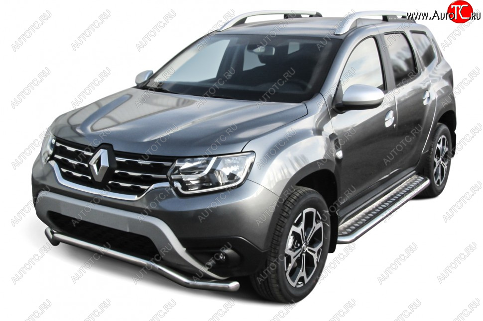 9 999 р. Защита переднего бампера Slitkoff (Ø57 мм, волна).  Renault Duster  HM (2020-2024) (Полированная нержавейка)  с доставкой в г. Санкт‑Петербург