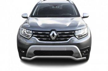 6 999 р. Защита переднего бампера Slitkoff (Ø57 мм). Renault Duster HM (2020-2024) (Сталь окрашенная, цвет серебристый)  с доставкой в г. Санкт‑Петербург. Увеличить фотографию 1