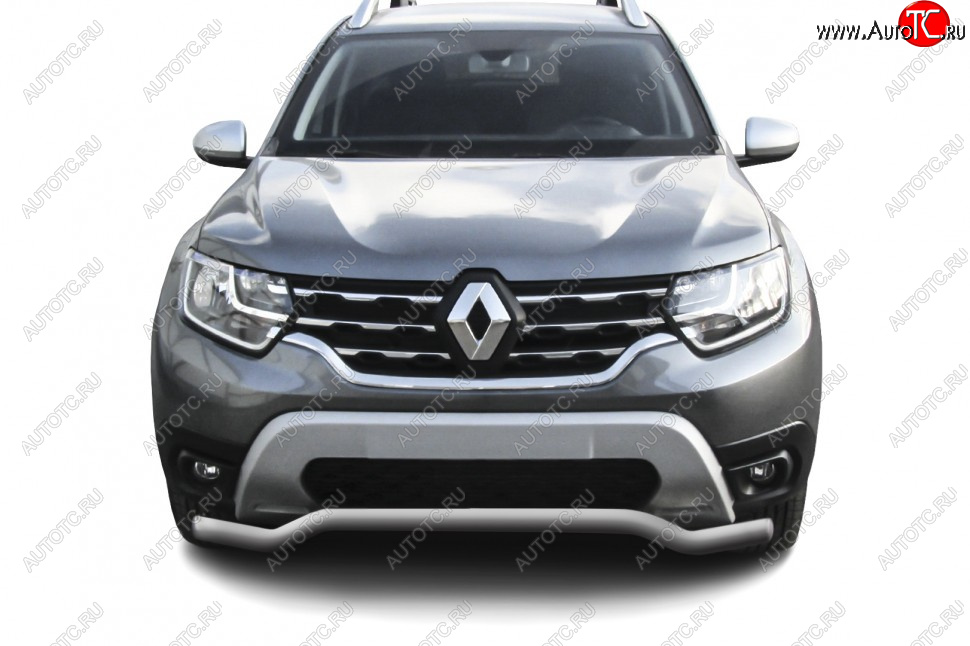 6 999 р. Защита переднего бампера Slitkoff (Ø57 мм). Renault Duster HM (2020-2024) (Сталь окрашенная, цвет серебристый)  с доставкой в г. Санкт‑Петербург