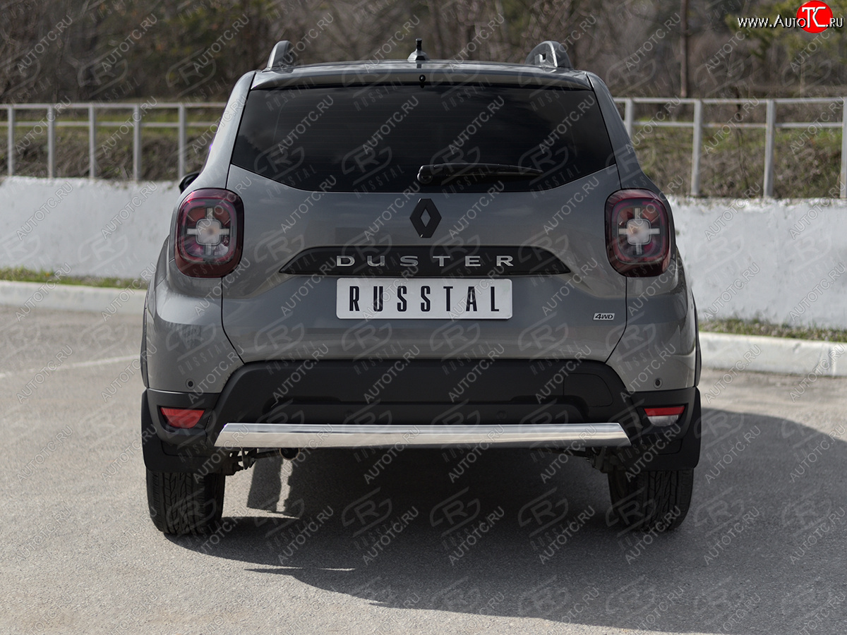 9 349 р. Защита заднего бампера (Ø75х42 мм, нержавейка) Russtal Renault Duster HM (2020-2024)  с доставкой в г. Санкт‑Петербург