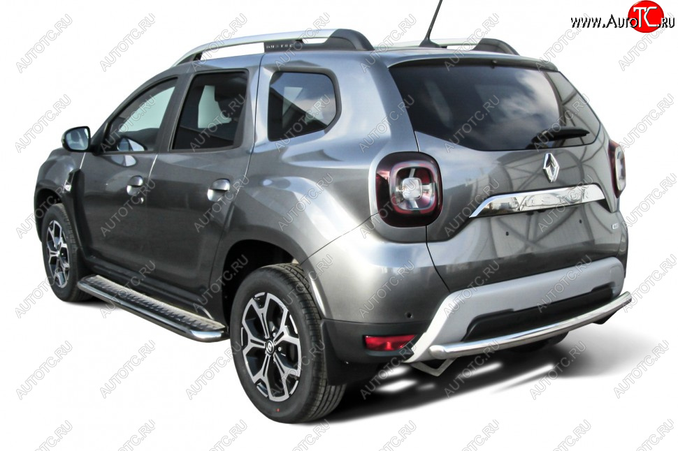 9 299 р. Защита заднего бампера Slitkoff (Ø57 мм)  Renault Duster  HM (2020-2024) (Полированная нержавейка)  с доставкой в г. Санкт‑Петербург