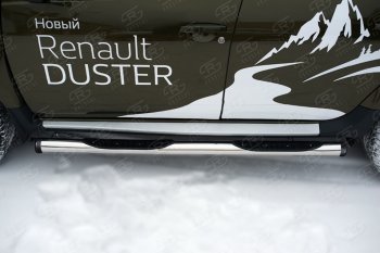 9 549 р. Пороги труба d76 с накладкой Russtal (чёрные V2)  Renault Duster  HS (2015-2021) рестайлинг  с доставкой в г. Санкт‑Петербург. Увеличить фотографию 2