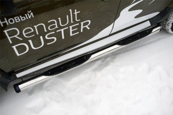 9 549 р. Пороги труба d76 с накладкой Russtal (чёрные V2) Renault Duster HS рестайлинг (2015-2021)  с доставкой в г. Санкт‑Петербург. Увеличить фотографию 1