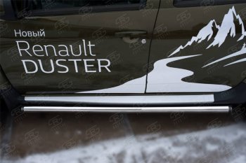 15 299 р. Защита порогов (Ø63 мм, нержавейка) Russtal Renault Duster HS рестайлинг (2015-2021) (с пластиковыми заглушками)  с доставкой в г. Санкт‑Петербург. Увеличить фотографию 2