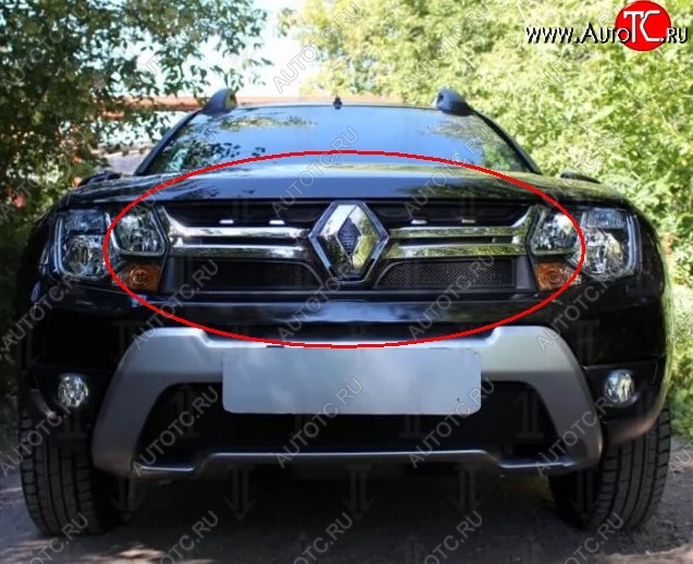 1 469 р. Сетка в решетку радиатора Russtal  Renault Duster  HS (2015-2021) рестайлинг (черная)  с доставкой в г. Санкт‑Петербург