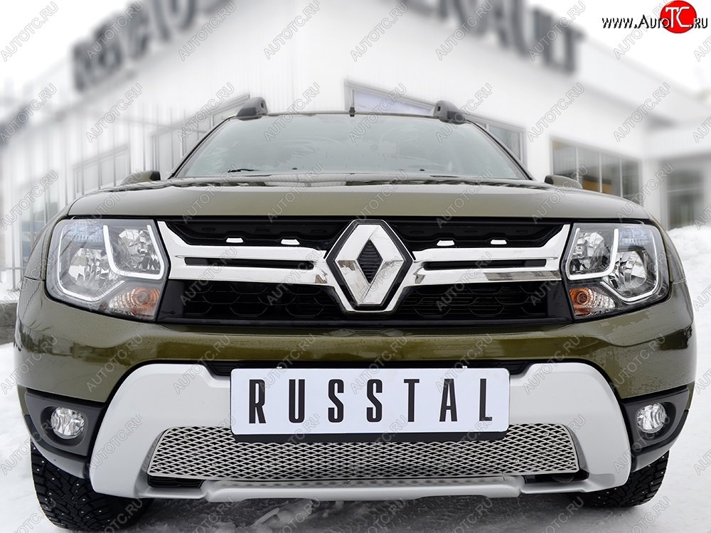 5 999 р. Защитная решётка в воздуховод бампера Russtal (нержавейка) Renault Duster HS рестайлинг (2015-2021)  с доставкой в г. Санкт‑Петербург