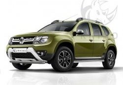 5 499 р. Защита переднего бампера (Ø63 мм, окрашенная) Russtal Renault Duster HS рестайлинг (2015-2021) (серебро)  с доставкой в г. Санкт‑Петербург. Увеличить фотографию 1