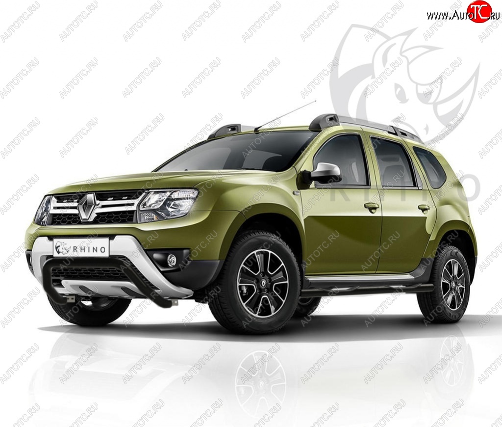 5 999 р. Защита переднего бампера (Ø63 мм волна, окрашенная) Russtal Renault Duster HS рестайлинг (2015-2021) (черный муар)  с доставкой в г. Санкт‑Петербург