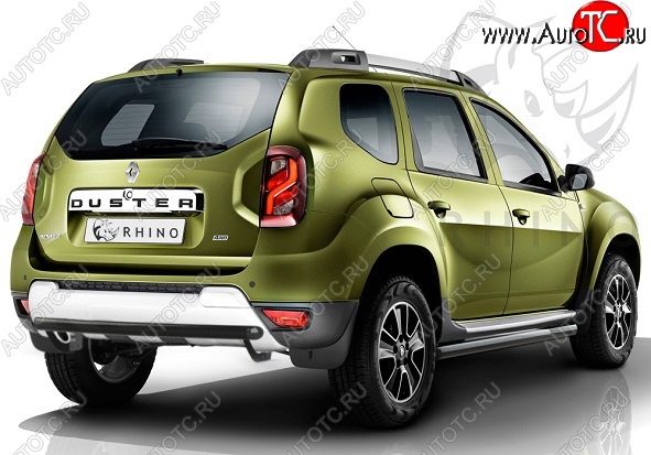 8 799 р. Защита порогов из круглой трубы диаметром 63 мм Russtal Renault Duster HS рестайлинг (2015-2021) (Сталь с полимерным покрытием. Цвет: чёрный )  с доставкой в г. Санкт‑Петербург