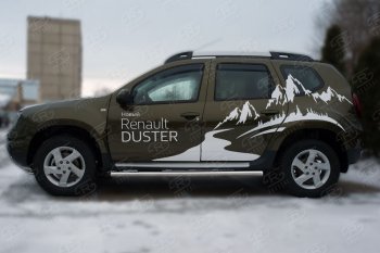 5 999 р. Защита порогов из круглой трубы диаметром 63 мм Russtal v23  Renault Duster  HS (2015-2021) рестайлинг (Сталь с полимерным покрытием. Цвет: серебристый)  с доставкой в г. Санкт‑Петербург. Увеличить фотографию 1