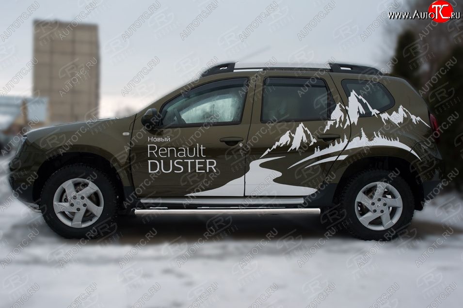 5 999 р. Защита порогов из круглой трубы диаметром 63 мм Russtal v23  Renault Duster  HS (2015-2021) рестайлинг (Сталь с полимерным покрытием. Цвет: серебристый)  с доставкой в г. Санкт‑Петербург