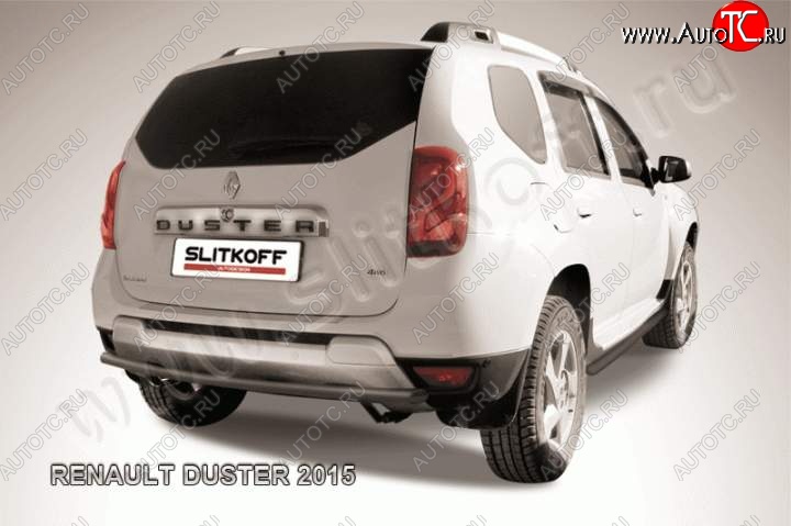 4 999 р. Защита задняя Slitkoff  Renault Duster  HS (2015-2021) рестайлинг (Цвет: серебристый)  с доставкой в г. Санкт‑Петербург