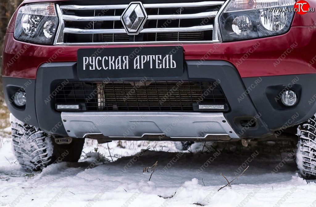 3 399 р. Накладка переднего бампера RA  Renault Duster  HS (2010-2015) дорестайлинг (Поверхность шагрень (серый металлик))  с доставкой в г. Санкт‑Петербург