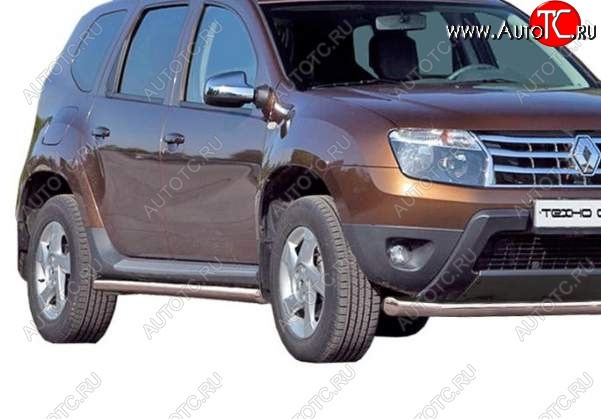 7 999 р. Защита порогов ТехноСфера (Техно Сфера) (Сталь с покрытием, 63.5 mm) Renault Duster HS дорестайлинг (2010-2015) (цвет: Серебристый)  с доставкой в г. Санкт‑Петербург