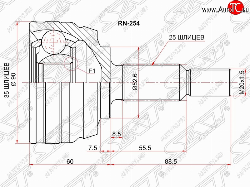 2 599 р. Шрус (наружный) 4WD SAT (35*25*52.6 мм)  Renault Duster  HS (2010-2015) дорестайлинг  с доставкой в г. Санкт‑Петербург