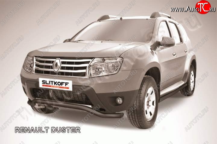 6 999 р. Защита переднего бампер Slitkoff  Renault Duster  HS (2010-2015) (Цвет: серебристый)  с доставкой в г. Санкт‑Петербург