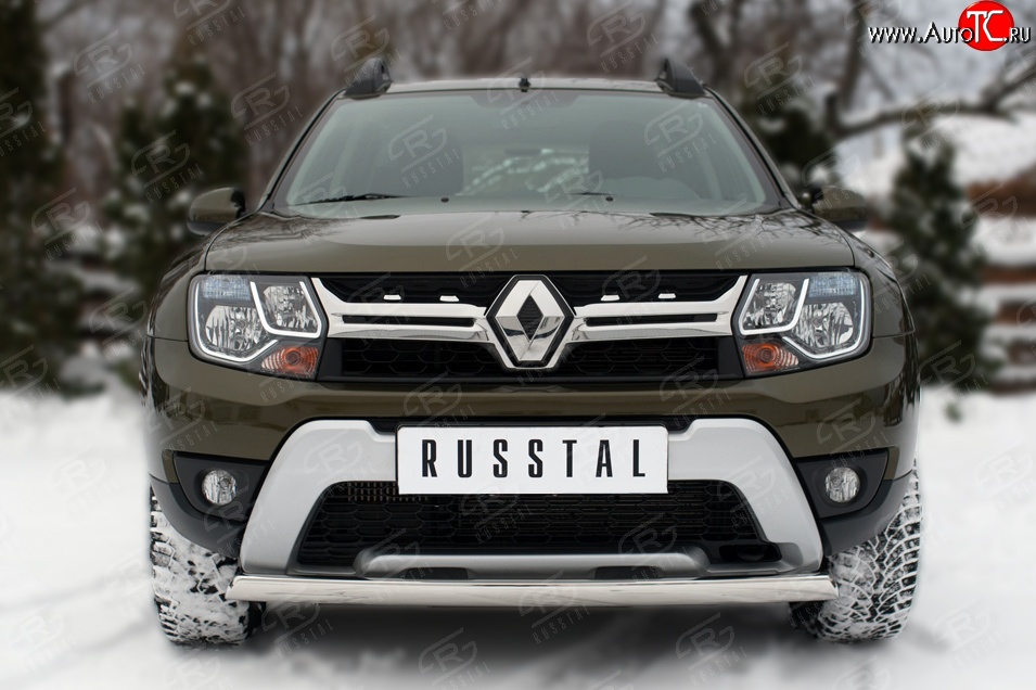 15 299 р. Защита переднего бампера (Ø75х42 мм, нержавейка) SLITKOFF Renault Duster HS рестайлинг (2015-2021)  с доставкой в г. Санкт‑Петербург