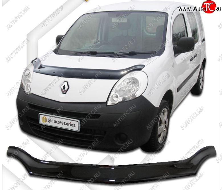 1 989 р. Дефлектор капота CA-Plastiс  Renault Kangoo  KW0 (2008-2013) (Classic черный, Без надписи)  с доставкой в г. Санкт‑Петербург