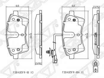 1 299 р. Колодки тормозные SAT (передние)  Renault Kangoo  KW0 (2008-2013) дорестайлинг  с доставкой в г. Санкт‑Петербург. Увеличить фотографию 1