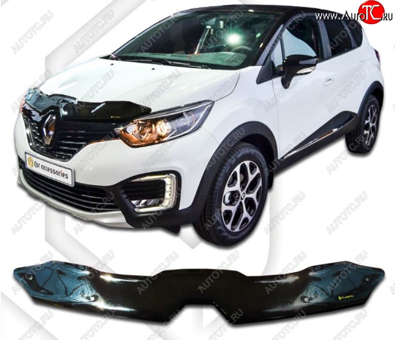 2 499 р. Дефлектор капота CA-Plastiс  Renault Kaptur (2016-2024) дорестайлинг, рестайлинг (Classic черный, Без надписи)  с доставкой в г. Санкт‑Петербург