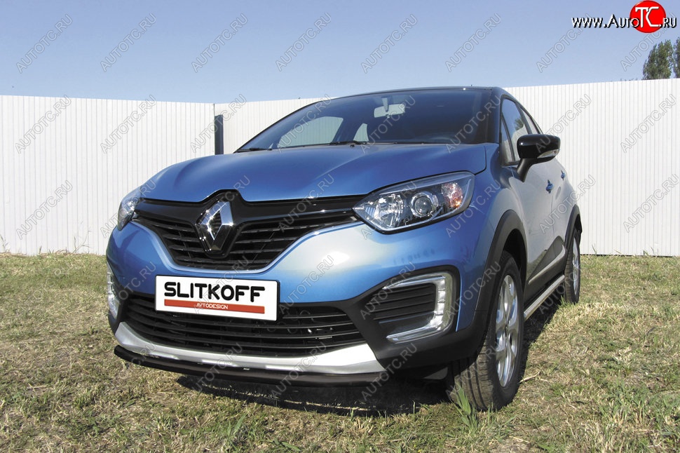 6 249 р. Защита переднего бампера из трубы d42 Slitkoff  Renault Kaptur (2016-2020) (Цвет: серебристый)  с доставкой в г. Санкт‑Петербург