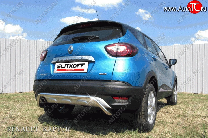 8 699 р. Защита заднего бампера диаметром 42 мм с изгибом Slitkoff  Renault Kaptur (2016-2020) дорестайлинг (Для автомобиля 2WD)  с доставкой в г. Санкт‑Петербург