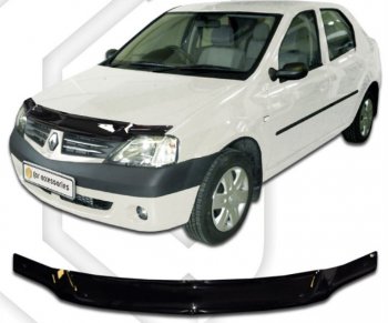 1 799 р. Дефлектор капота CA-Plastic  Renault Logan  1 (2004-2010) (Classic черный, Без надписи)  с доставкой в г. Санкт‑Петербург. Увеличить фотографию 1