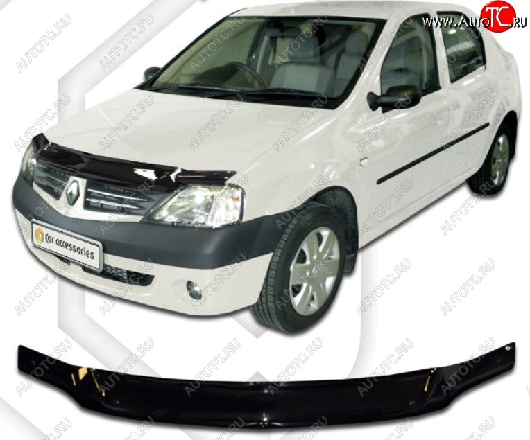 1 799 р. Дефлектор капота CA-Plastic  Renault Logan  1 (2004-2010) (Classic черный, Без надписи)  с доставкой в г. Санкт‑Петербург