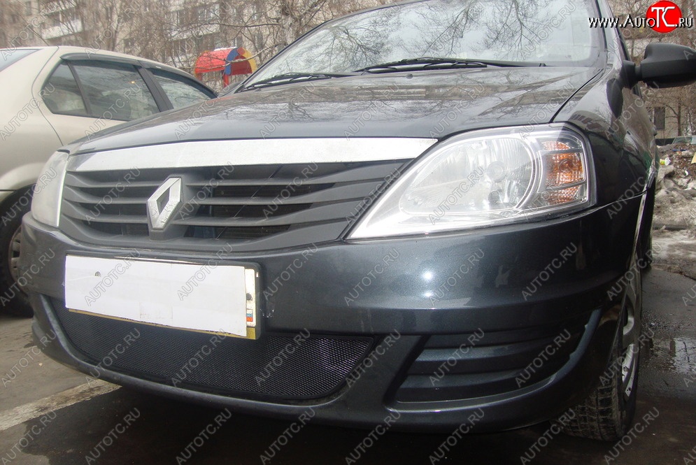 2 199 р. Защитная сетка на бампер Russtal (черная) Renault Logan 1 дорестайлинг (2004-2010)  с доставкой в г. Санкт‑Петербург