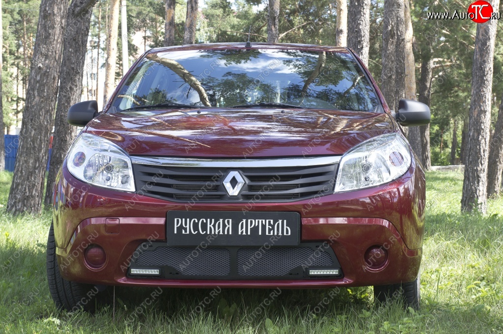 1 799 р. Защитная сетка решетки переднего бампера (с ДХО) РА  Renault Sandero  (BS) (2009-2014)  с доставкой в г. Санкт‑Петербург
