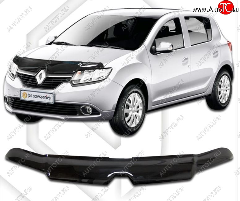 2 599 р. Дефлектор капота CA-Plastic  Renault Sandero  (B8) (2014-2018) (Classic черный, Без надписи)  с доставкой в г. Санкт‑Петербург