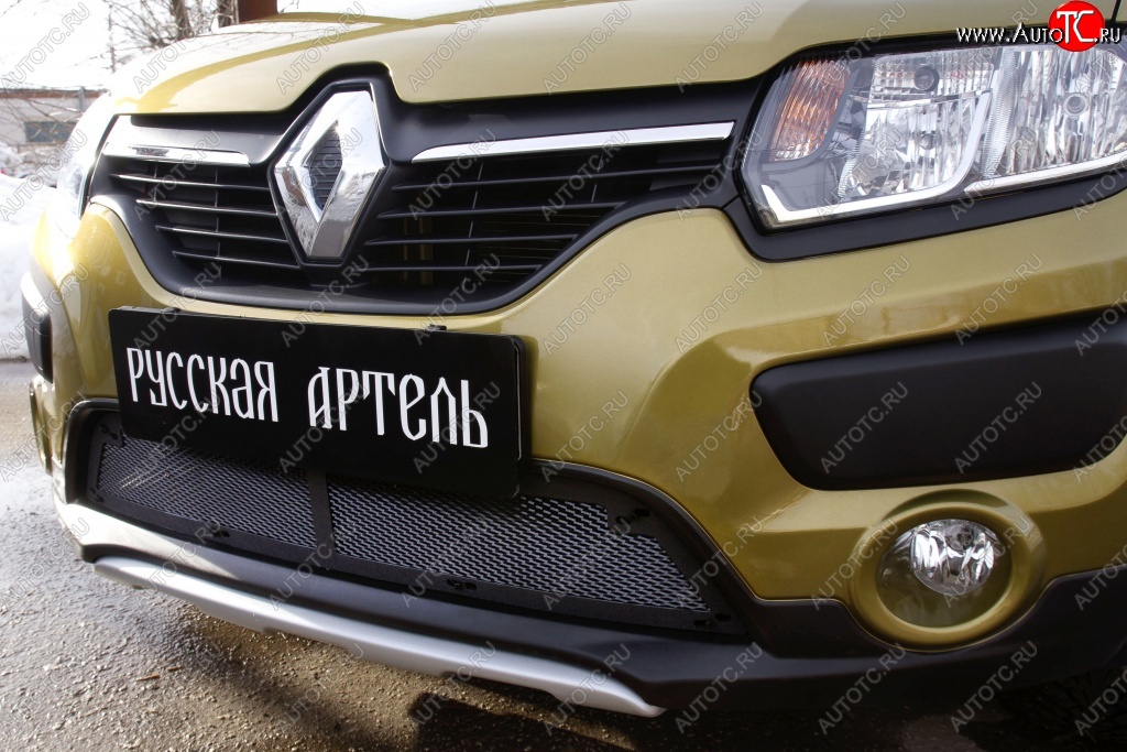 2 079 р. Защитная сетка решетки переднего бампера РА Renault Sandero Stepway (B8) дорестайлинг (2014-2018)  с доставкой в г. Санкт‑Петербург