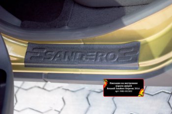 589 р. Накладки порожков салона RA  Renault Sandero  (B8) (2014-2018) дорестайлинг (Задние)  с доставкой в г. Санкт‑Петербург. Увеличить фотографию 1