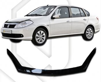 1 989 р. Дефлектор капота CA-Plastic  Renault Symbol  седан (2008-2012) (Classic черный, Без надписи)  с доставкой в г. Санкт‑Петербург. Увеличить фотографию 1