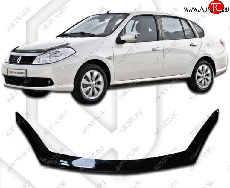 1 989 р. Дефлектор капота CA-Plastic  Renault Symbol  седан (2008-2012) (Classic черный, Без надписи)  с доставкой в г. Санкт‑Петербург