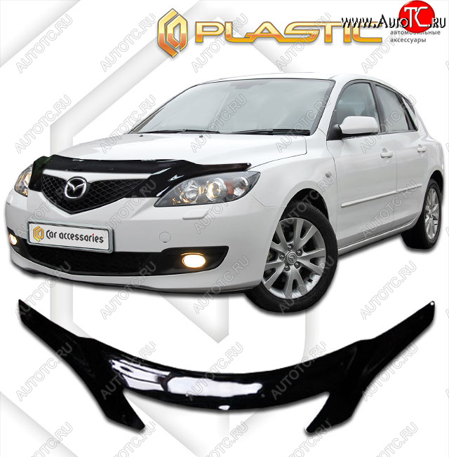 2 459 р. Дефлектор капота (exclusive) CA-Plastic  Mazda 3/Axela  BK (2003-2009) (Classic чёрный, Без надписи)  с доставкой в г. Санкт‑Петербург