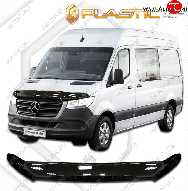 2 779 р. Дефлектор капота (exclusive) CA-Plastic  Mercedes-Benz Sprinter  W910 (2018-2024) (Classic черный, Без надписи)  с доставкой в г. Санкт‑Петербург