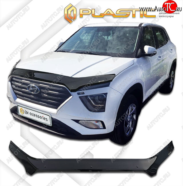 3 299 р. Дефлектор капота (exclusive) CA-Plastic  Hyundai Creta  SU (2020-2022) (Classic чёрный, Без надписи)  с доставкой в г. Санкт‑Петербург