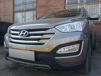 2 899 р.           Защита радиатора Hyundai Santa Fe 2012-2015 black Hyundai Santa Fe DM дорестайлинг (2012-2016) (черная)  с доставкой в г. Санкт‑Петербург. Увеличить фотографию 1