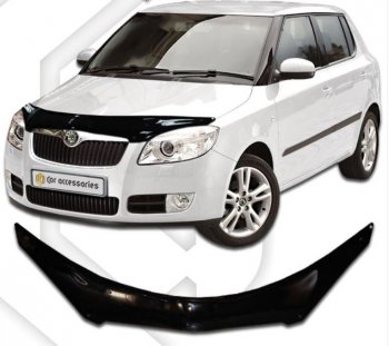 2 199 р. Дефлектор капота CA-Plastiс  Skoda Fabia  Mk2 (2007-2010) универсал дорестайлинг, хэтчбэк дорестайлинг (Classic черный, Без надписи)  с доставкой в г. Санкт‑Петербург. Увеличить фотографию 1