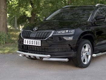 29 999 р. Защита переднего бампера (2 трубы Ø63 мм, нержавейка) SLITKOFF  Skoda Karoq  NU7 (2017-2021) дорестайлинг  с доставкой в г. Санкт‑Петербург. Увеличить фотографию 2