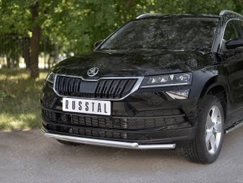 20 999 р. Защита переднего бампера (2 трубы Ø42 мм, нержавейка) SLITKOFF  Skoda Karoq  NU7 (2017-2021) дорестайлинг  с доставкой в г. Санкт‑Петербург. Увеличить фотографию 2