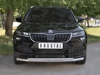 21 899 р. Защита переднего бампера (2 трубы Ø63 и 42 мм, нержавейка) SLITKOFF  Skoda Karoq  NU7 (2017-2021) дорестайлинг  с доставкой в г. Санкт‑Петербург. Увеличить фотографию 1