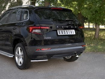 13 999 р. Защита заднего бампера (Ø42 мм уголки, нержавейка) SLITKOFF Skoda Karoq NU7 дорестайлинг (2017-2021)  с доставкой в г. Санкт‑Петербург. Увеличить фотографию 2